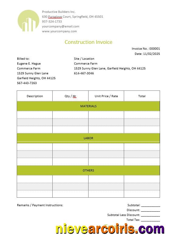 Blank Construction Invoice
